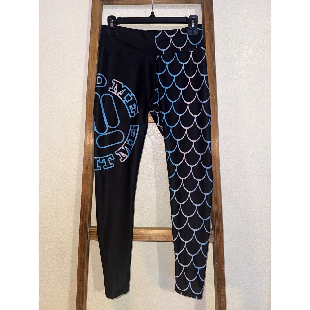 Feed Me Fight Me Mermaid Scale Logo Leggings Black Blue Pink Pastel Large